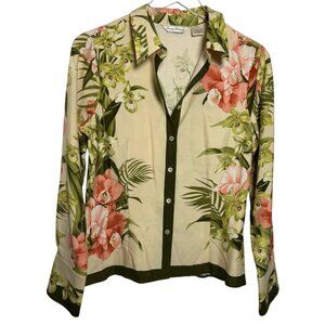 Tommy Bahama Grand Villa long sleeve silk shirt womens small Hibiscus Orchids